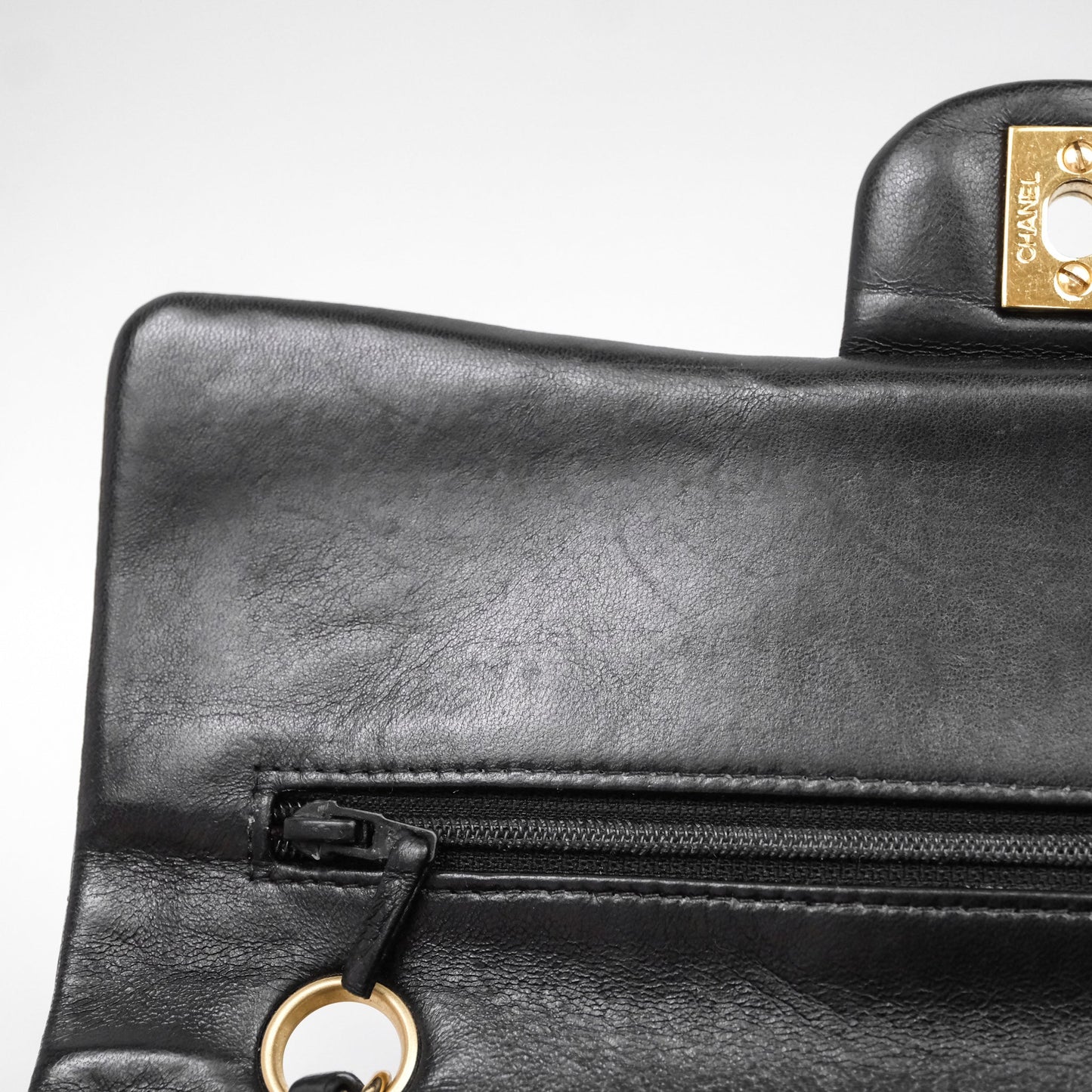 Chanel Vintage Classic M/L Medium Double Flap Black Lambskin 24K Gold Hardware