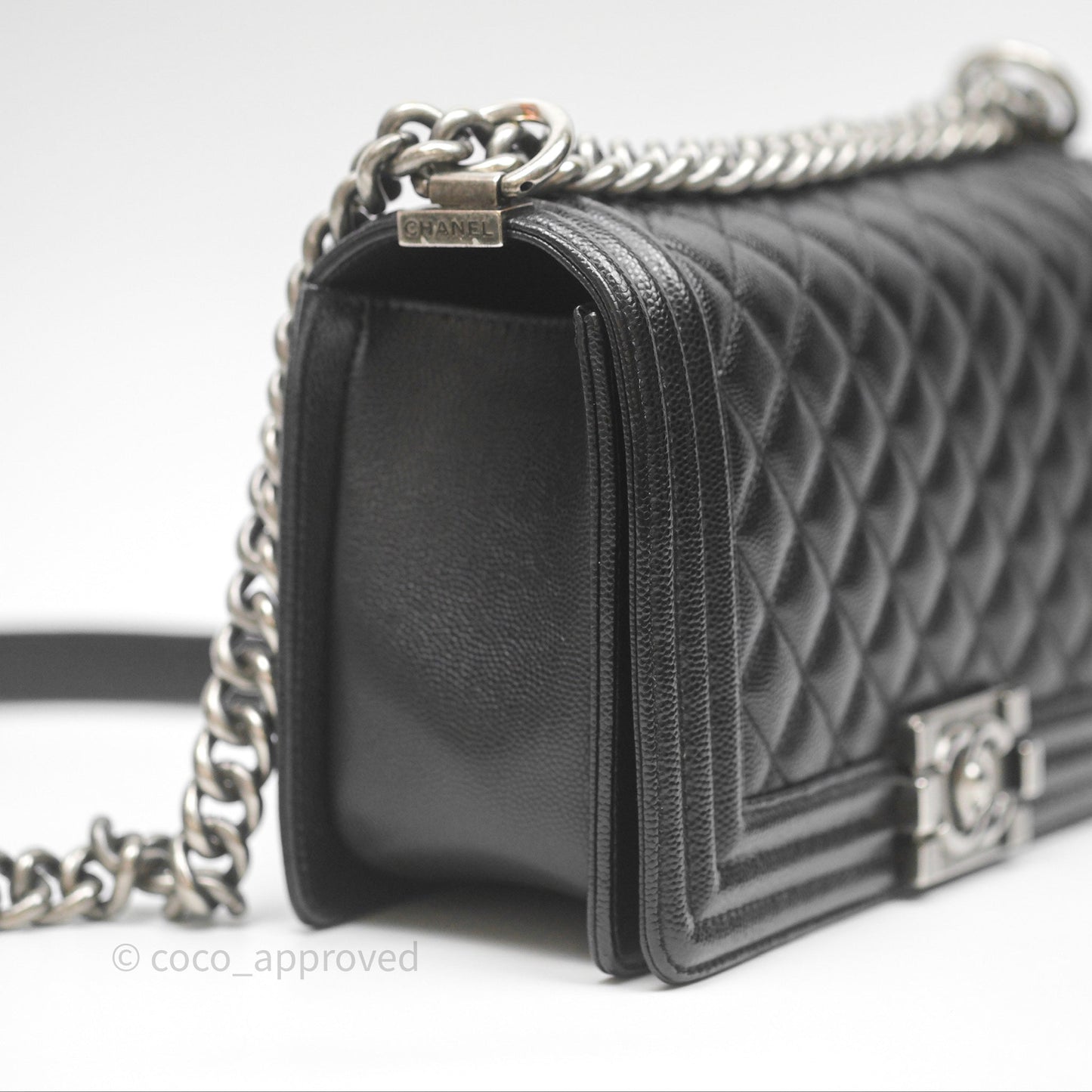 Chanel Quilted Medium Boy Black Caviar Ruthenium Hardware
