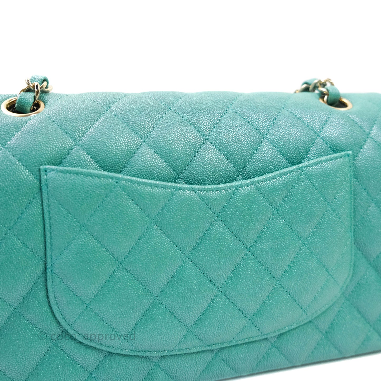 Chanel Classic M/L Medium Double Flap Iridescent Turquoise Caviar Gold Hardware 19S
