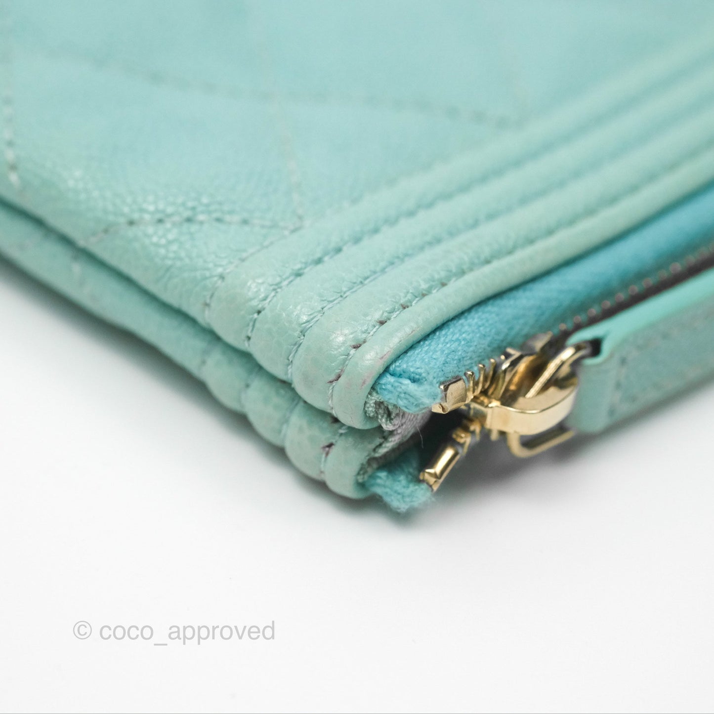 Chanel Medium O Case Boy Tiffany Blue Caviar Gold Hardware