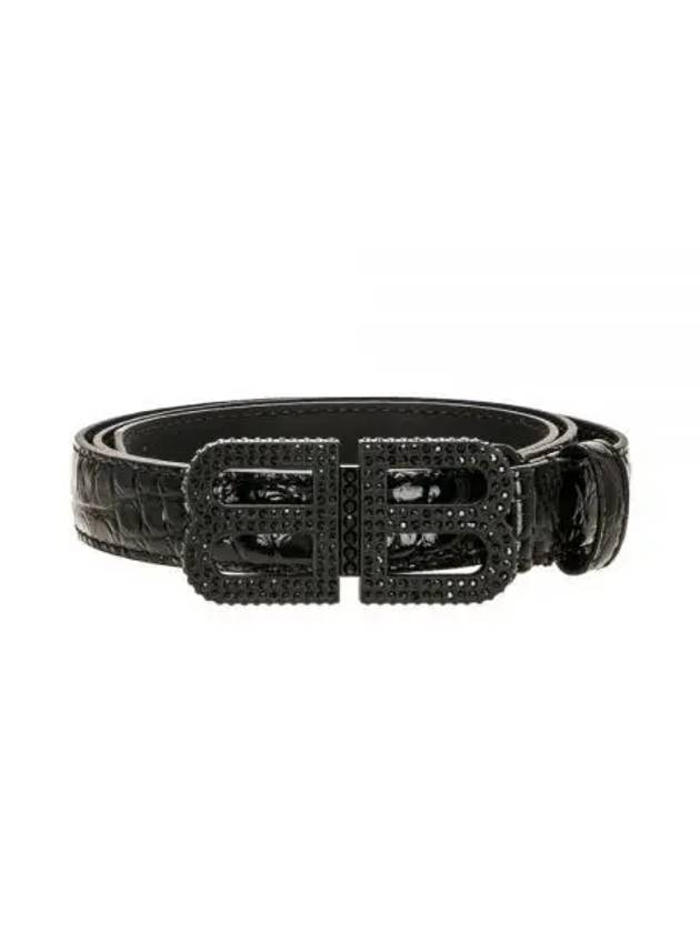 Luxury Balenciaga BB Hourglass Leather Belt Black