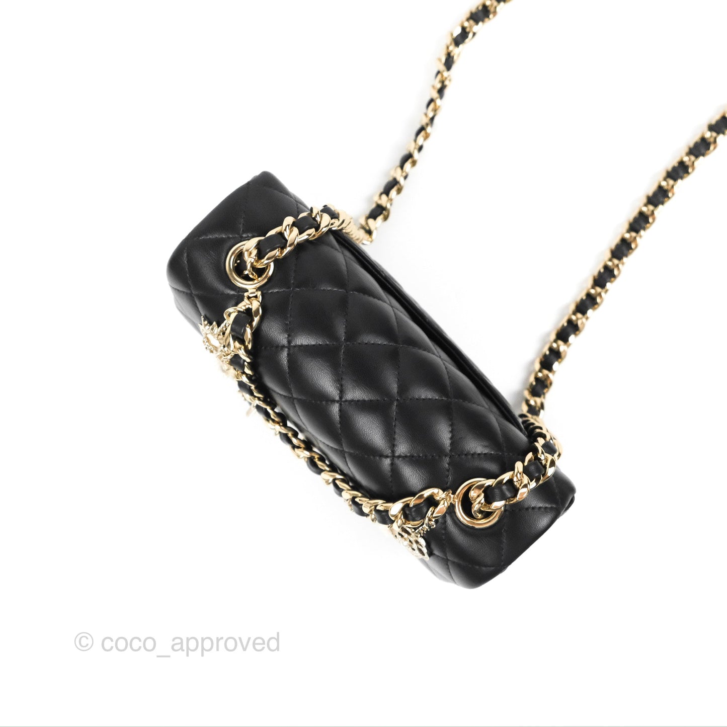 Chanel Quilted Mini Rectangular Lambskin Black Flap With Charms Gold Hardware 21C