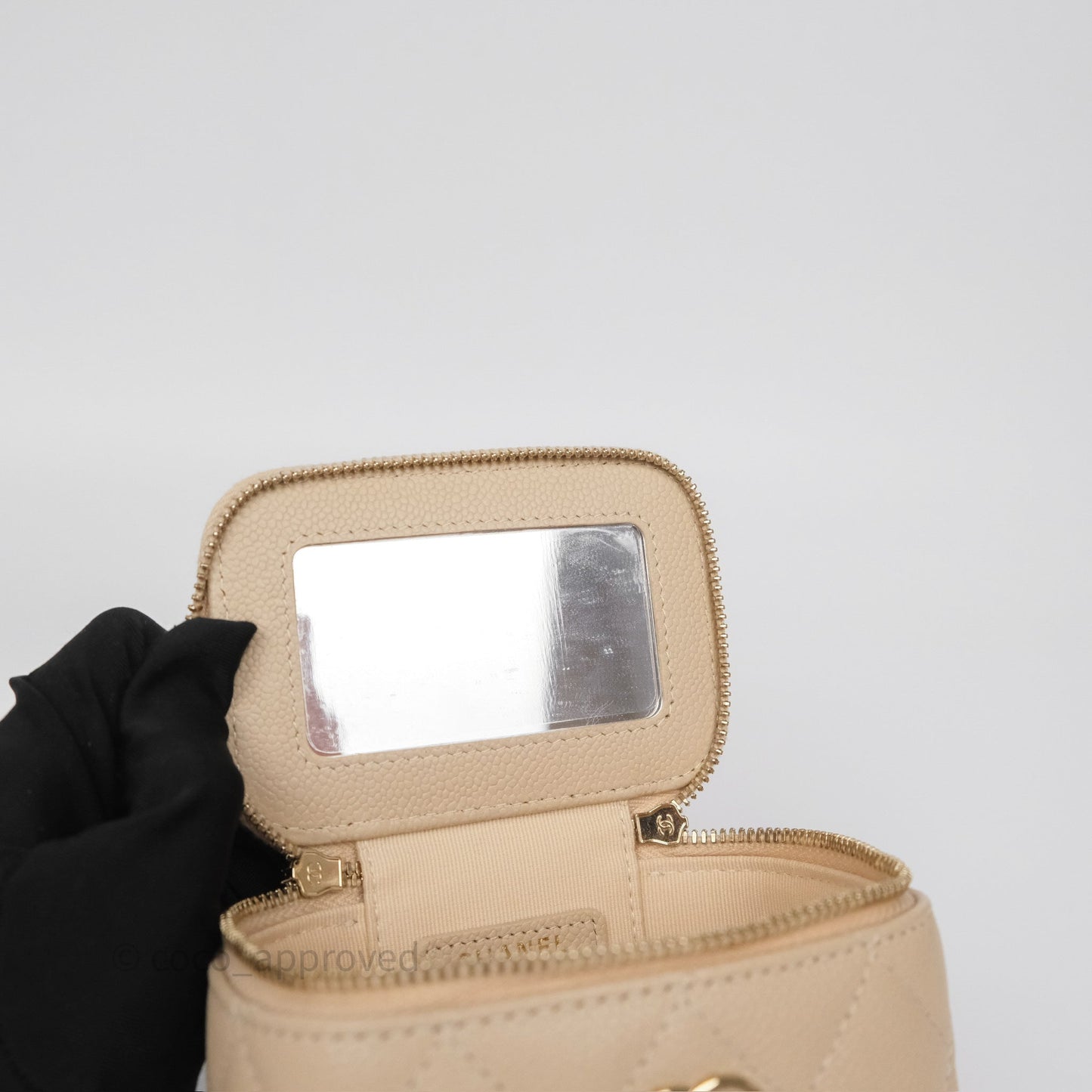Chanel Mini Vanity With CC Chain Beige Caviar Gold Hardware