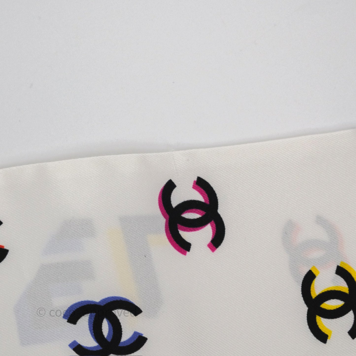 Chanel Logo Silk Twilly White Multicolor