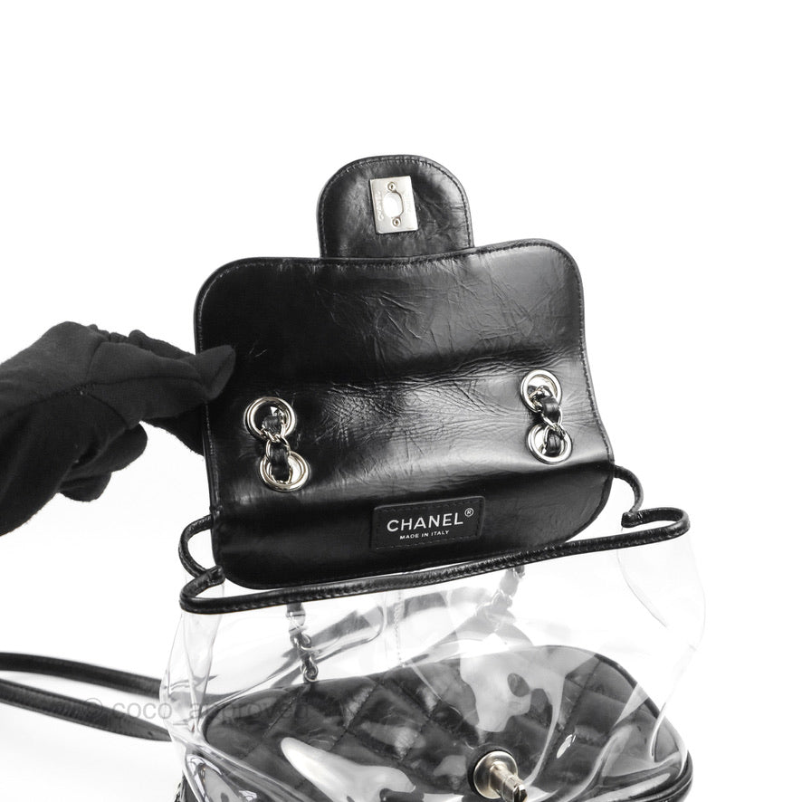Chanel Aquarium PVC Backpack Black Crumpled Calfskin Silver Hardware