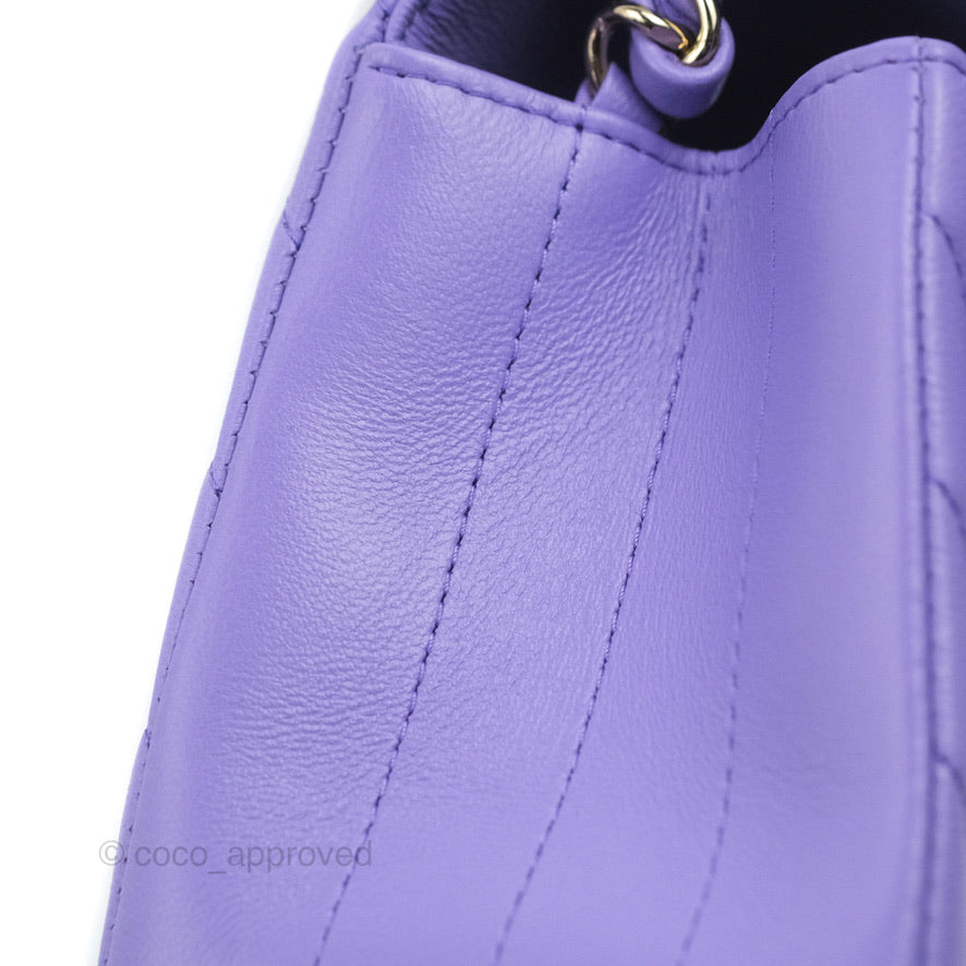Chanel Mini Square Chevron Purple Lambskin Gold Hardware