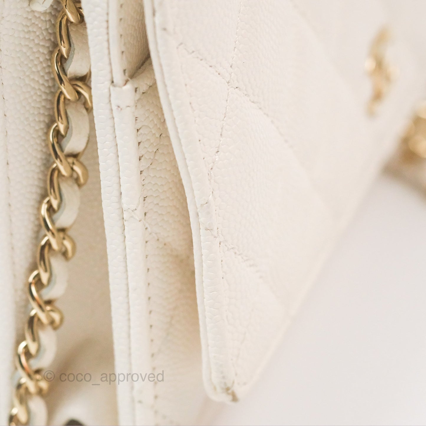 Chanel Quilted Wallet On Chain WOC With Charms White Caviar Gold Hardware