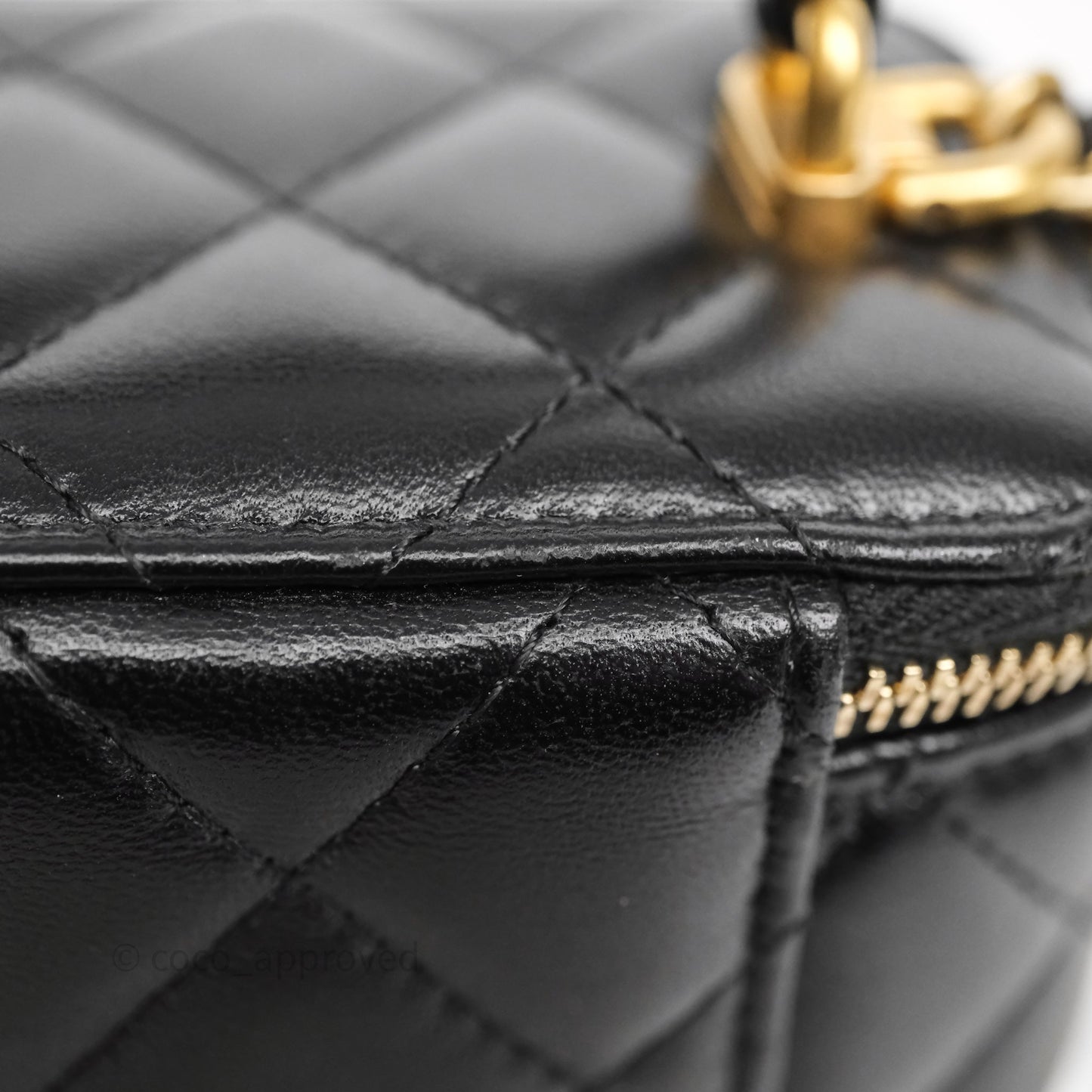 Chanel Mini Top Handle Vanity With Chain Black Lambskin Aged Gold Hardware