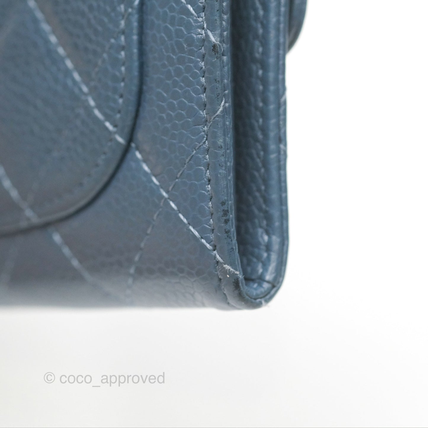 Chanel Quilted Small Flap Wallet Grey Blue Caviar Silver Hardware