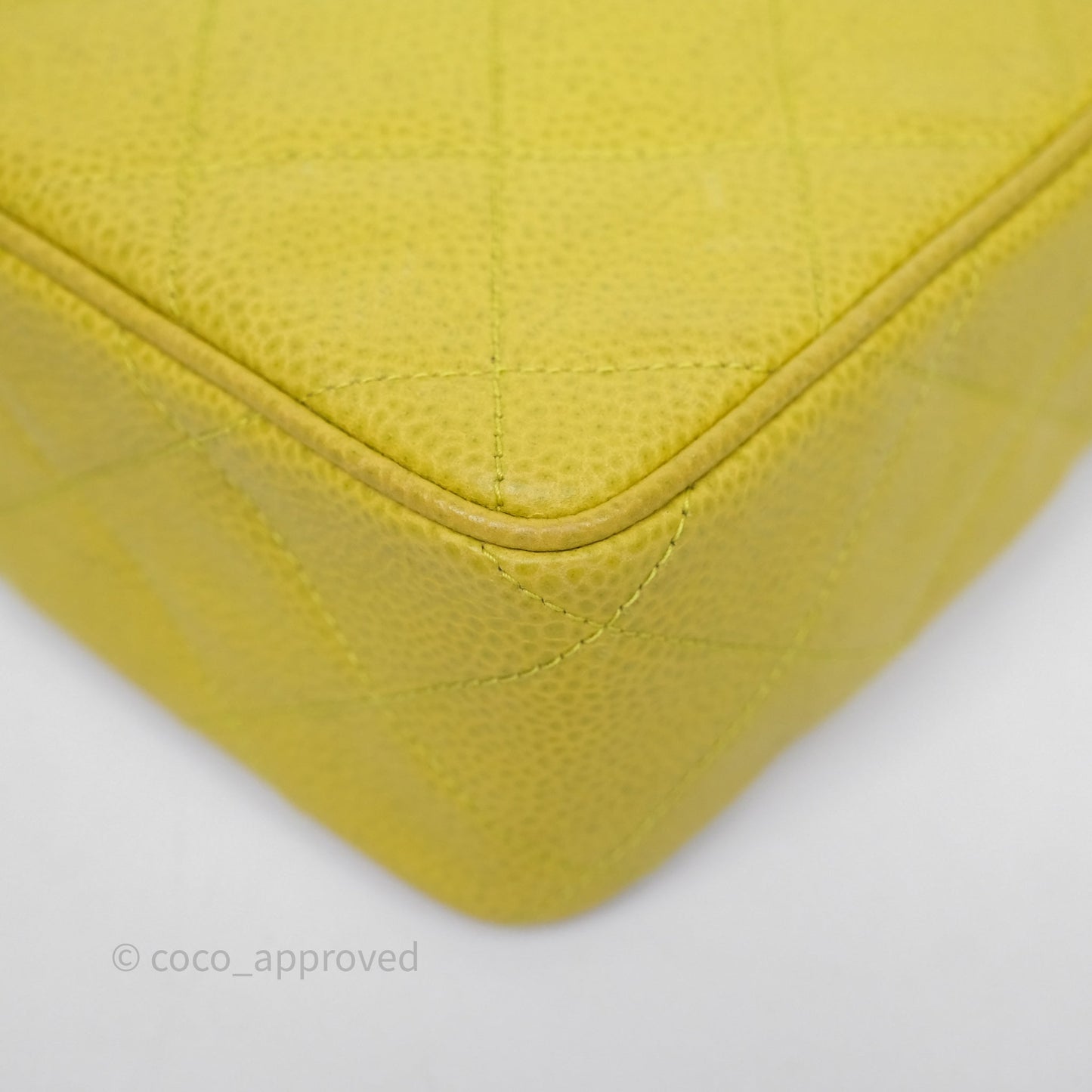 Chanel Vintage Quilted Camera Bag Green Yellow Caviar Gold Hardware