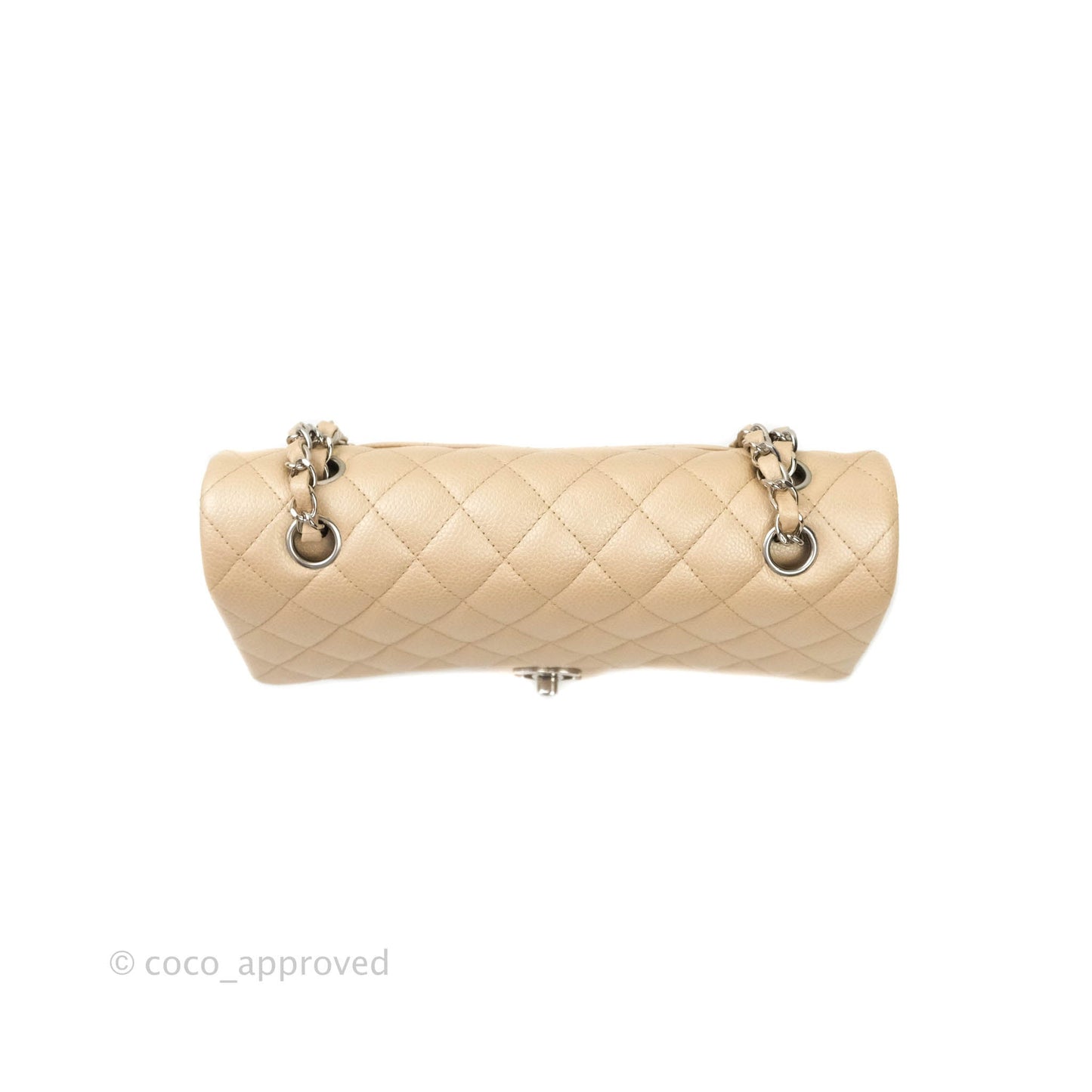 Chanel M/L Medium Double Flap Bag Iridescent Beige Caviar Silver Hardware