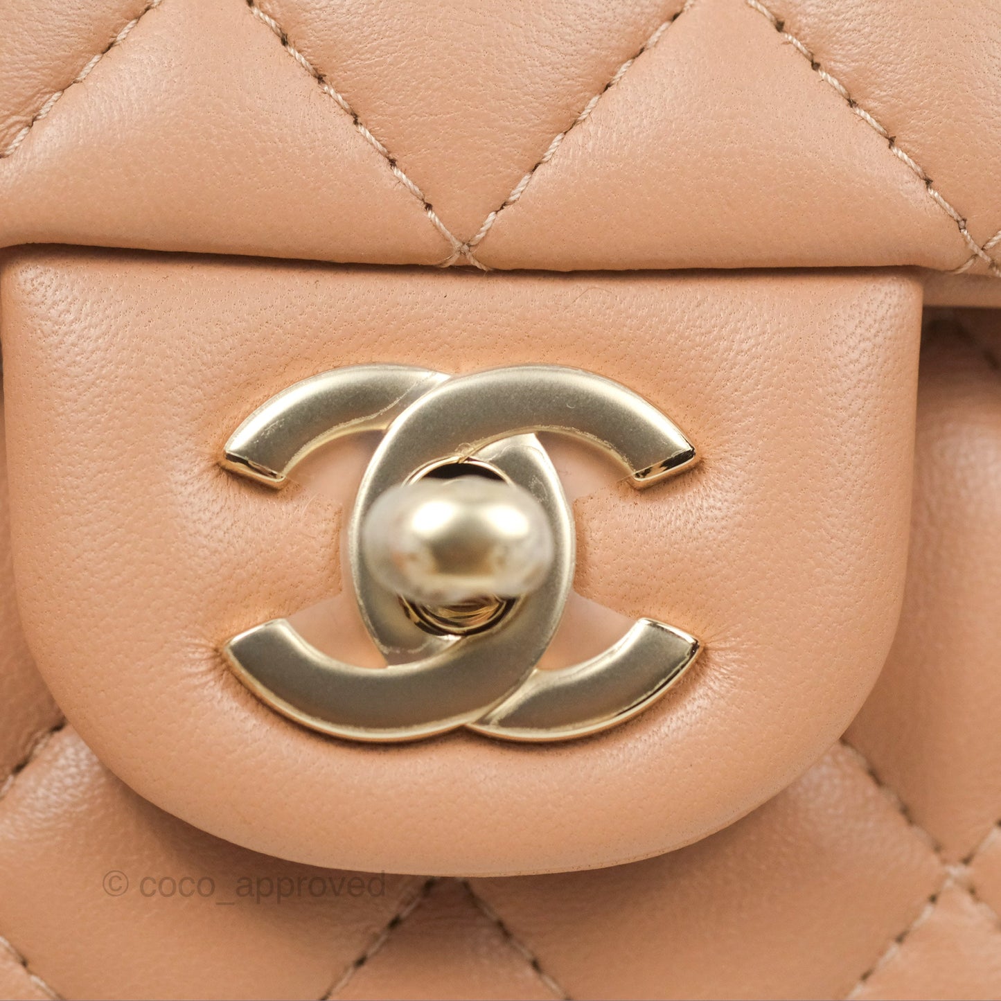 Chanel Quilted Mini Rectangular Flap Beige Lambskin Gold Hardware