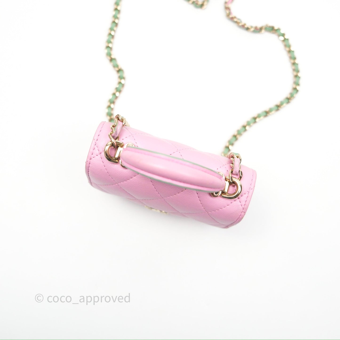 Chanel Mini Handle Clutch With Chain Pink/ Mint Lambskin Gold Hardware 23P