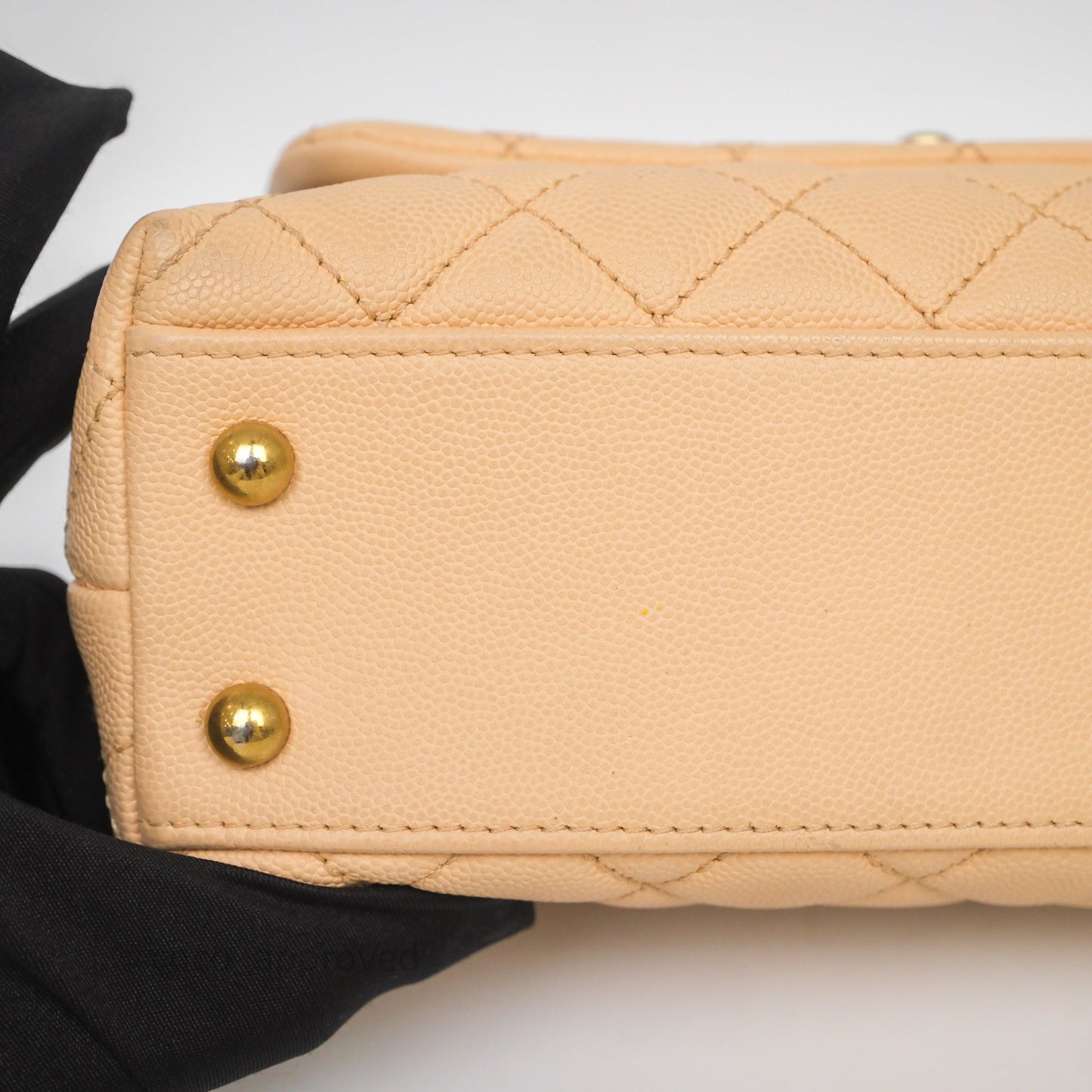 Chanel Small Coco Handle Quilted Beige Caviar Aged Gold Hardware