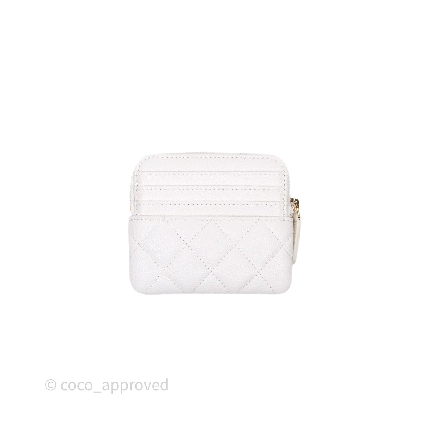 Chanel Quilted Classic Zip Card Holder Wallet White Caviar Gold Hardware