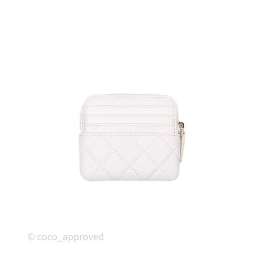 Chanel Quilted Classic Zip Card Holder Wallet White Caviar Gold Hardware