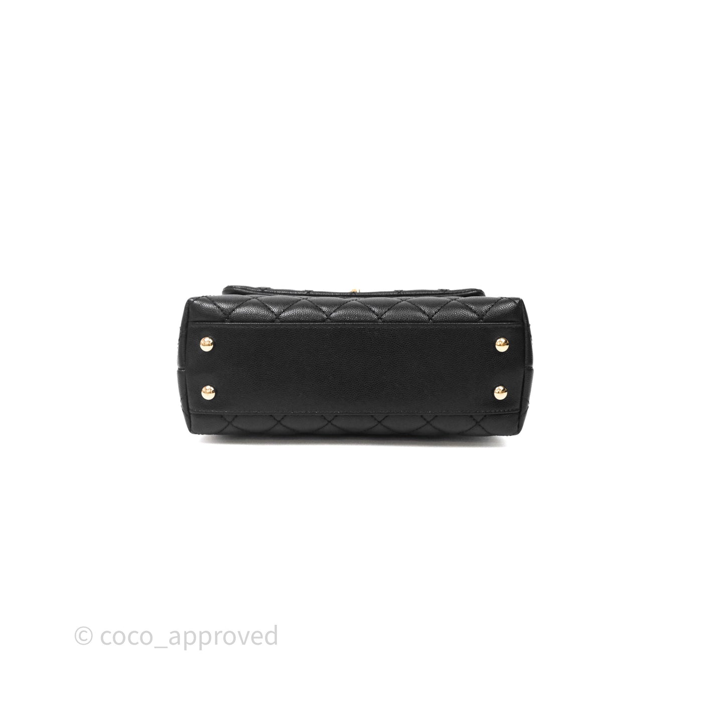 Chanel Small Coco Handle Quilted Black Caviar Aged Gold Hardware Lizard Handle
