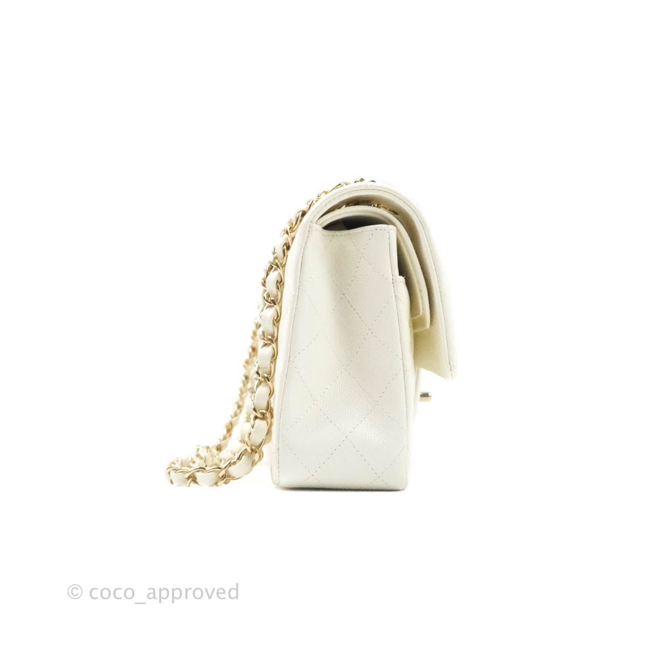 Chanel Classic M/L Medium Double Flap Ivory White Caviar Gold Hardware