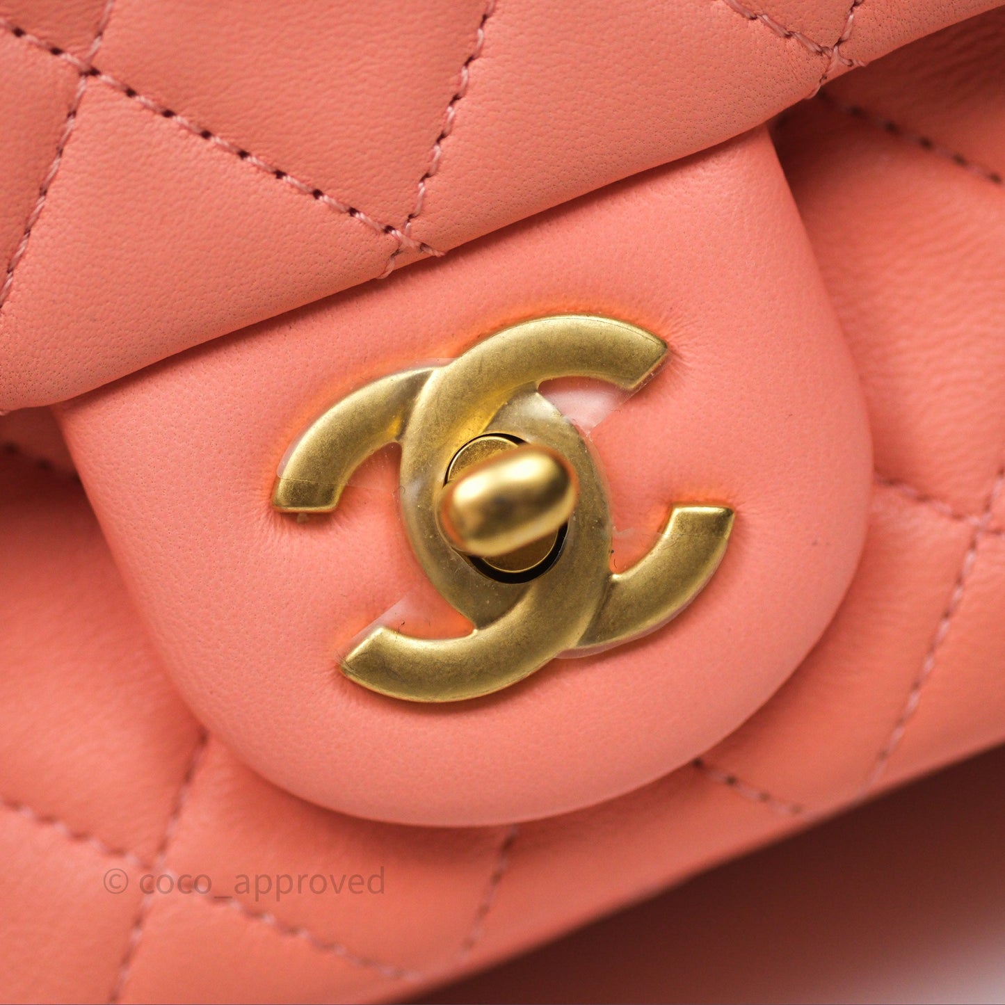 Chanel Pearl Crush Mini Square Quilted Peachy Pink Lambskin Aged Gold Hardware