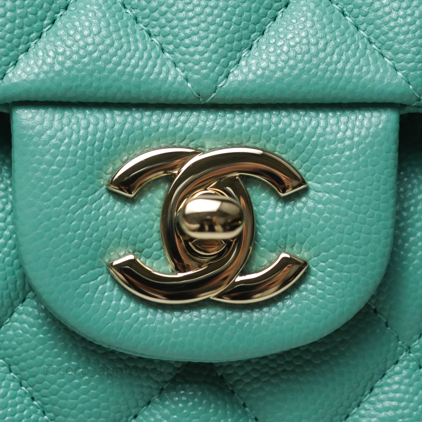 Chanel Classic M/L Medium Flap Quilted Tiffany Green Caviar Gold Hardware