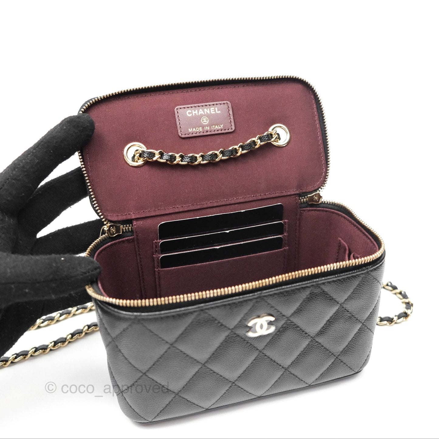 Chanel Vanity Rectangular With Chain Black Caviar Gold Hardware