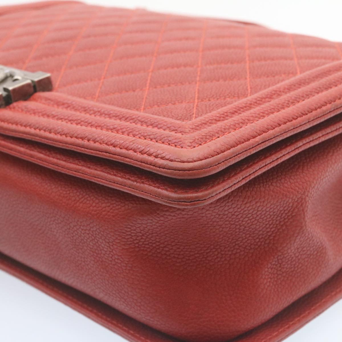CHANEL Boy  Matelasse Chain Flap Shoulder Bag Leather Red CC  28281A
