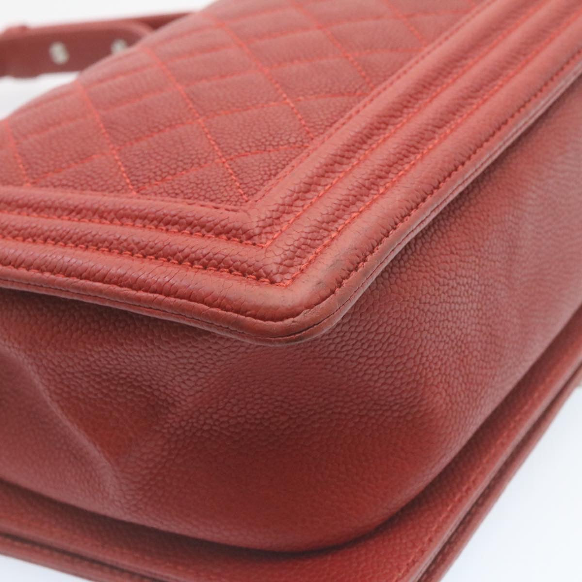 CHANEL Boy  Matelasse Chain Flap Shoulder Bag Leather Red CC  28281A