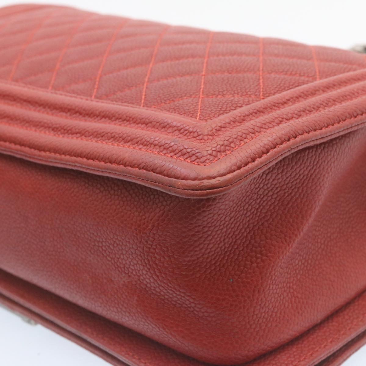 CHANEL Boy  Matelasse Chain Flap Shoulder Bag Leather Red CC  28281A