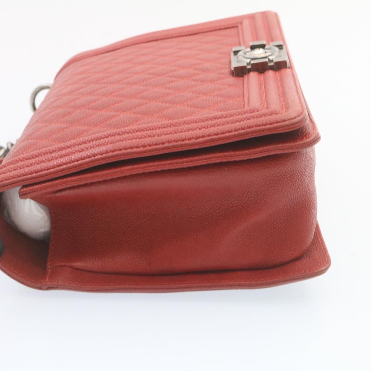 CHANEL Boy  Matelasse Chain Flap Shoulder Bag Leather Red CC  28281A