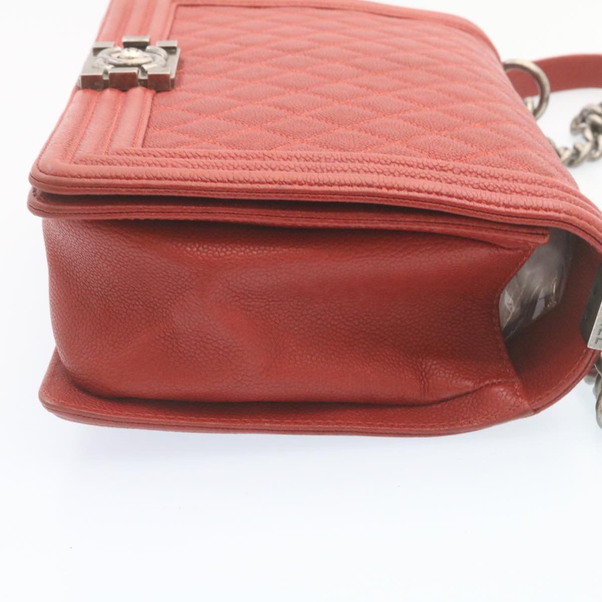 CHANEL Boy  Matelasse Chain Flap Shoulder Bag Leather Red CC  28281A