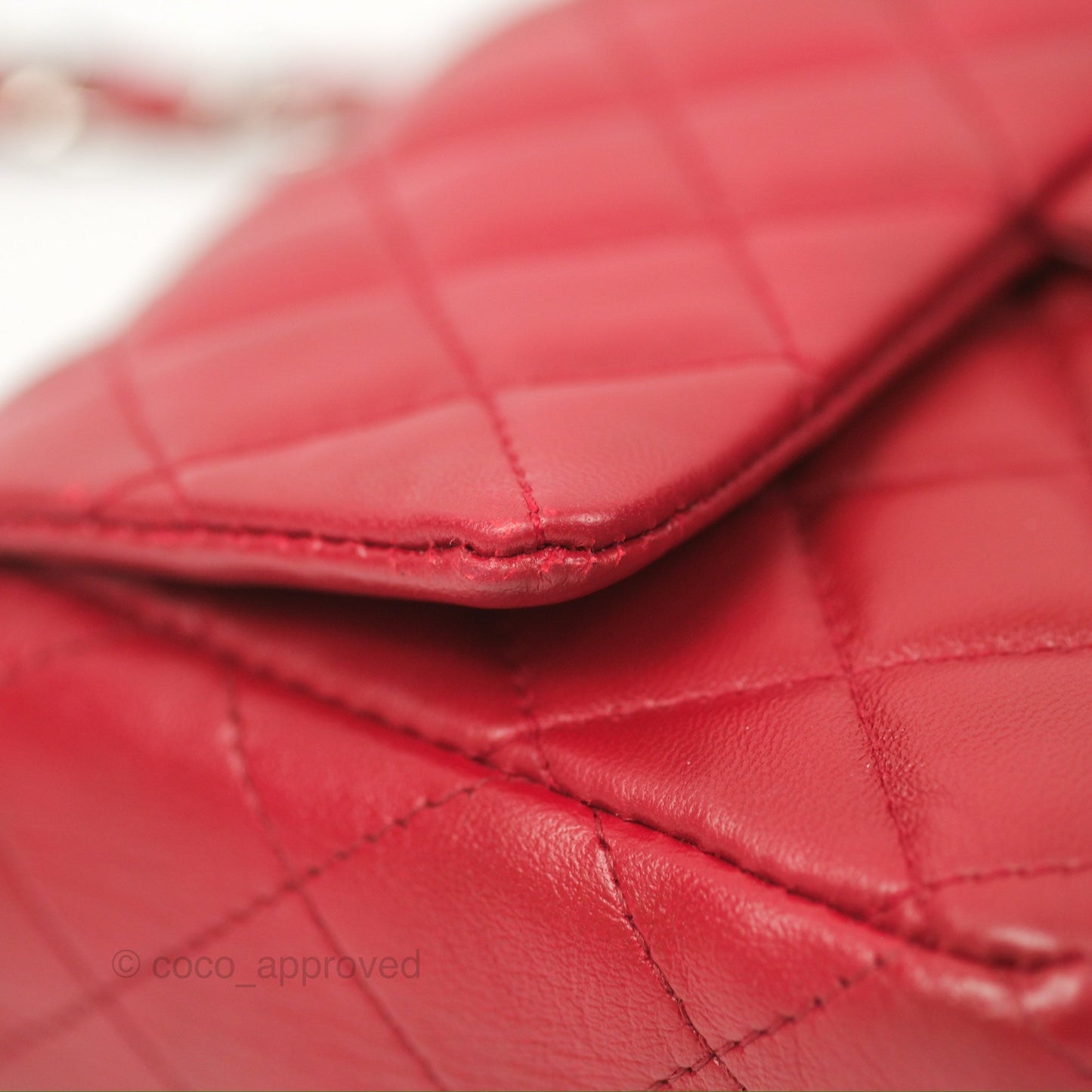 Chanel Quilted Mini Rectangular Flap Red Lambskin Silver Hardware