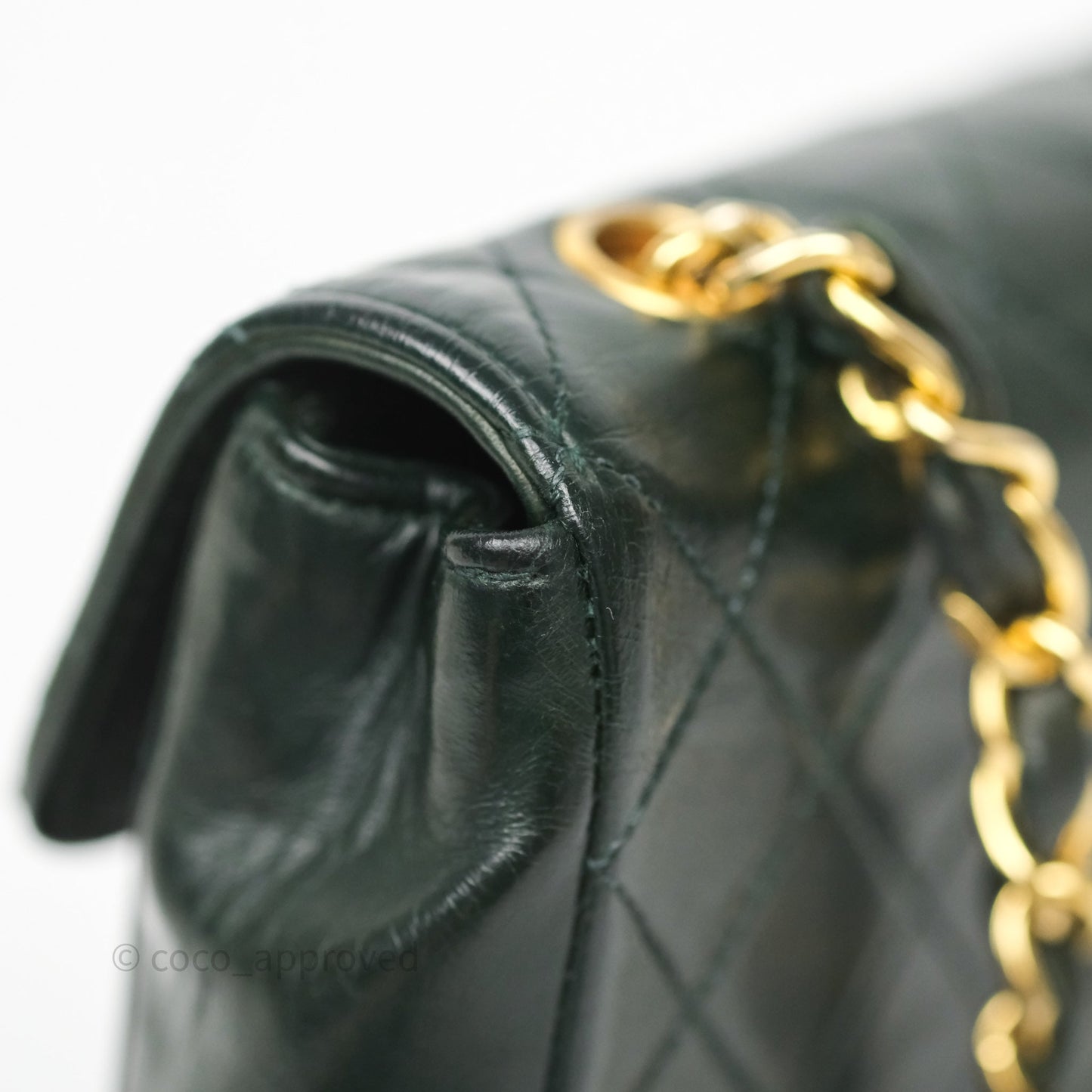 Chanel Vintage Mini Flap Bag Dark Green Lambskin Gold Hardware