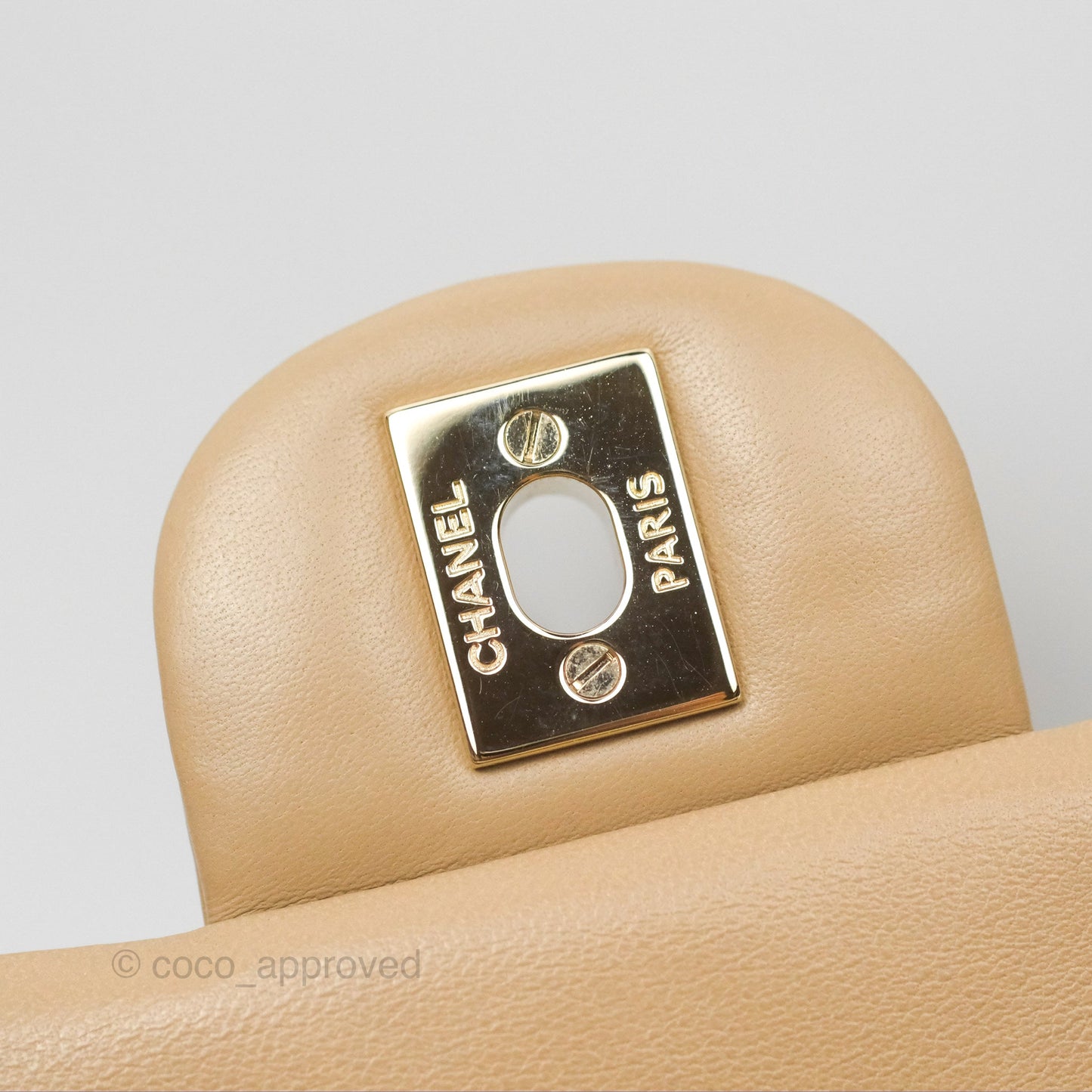 Chanel Mini Rectangular Quilted Beige Lambskin Gold Hardware