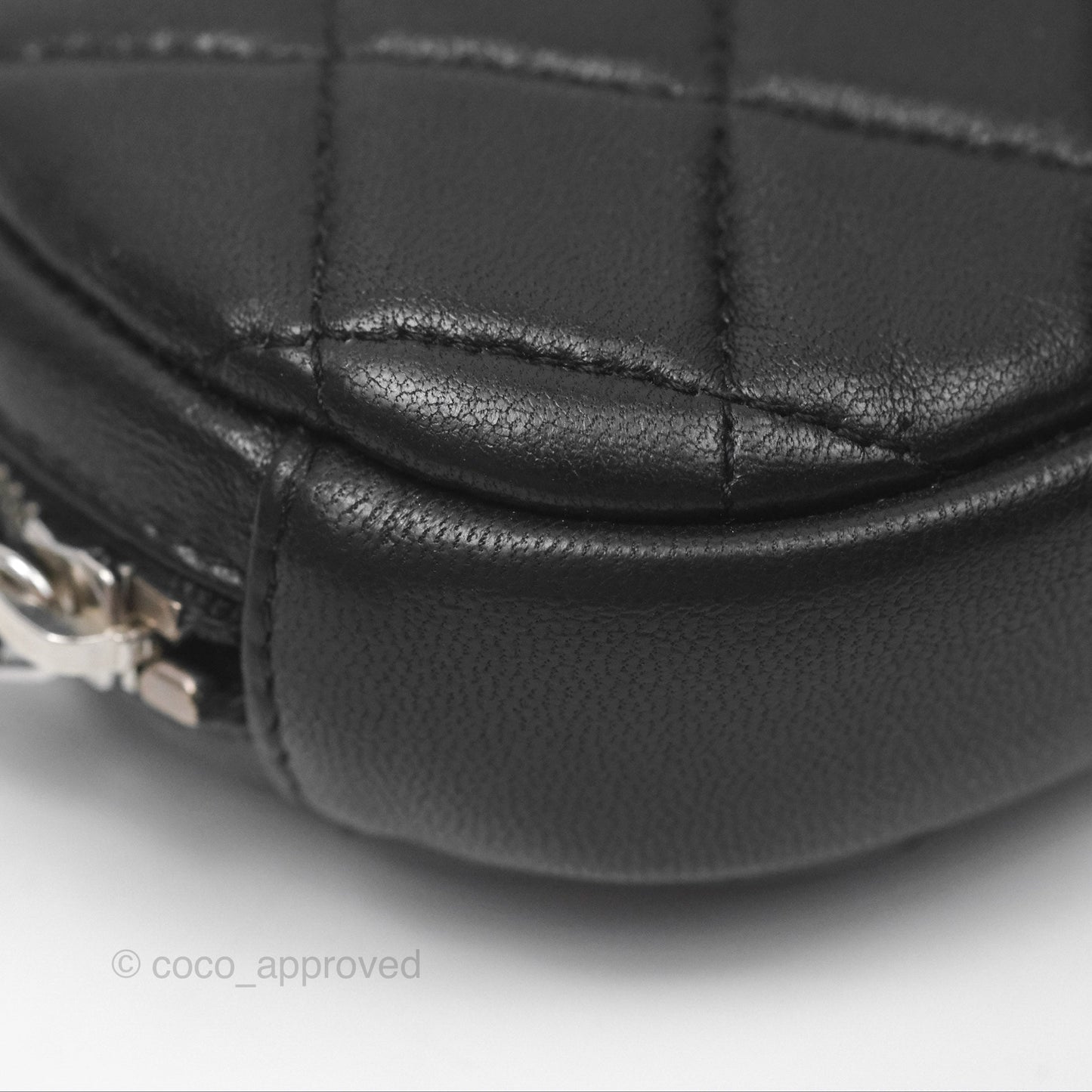 Chanel Quilted CC Round Coin Purse Black Lambskin Silver Hardware