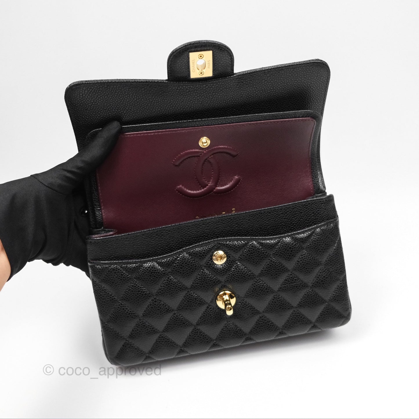 Chanel Small Classic Quilted Flap Black Caviar Gold Hardware
