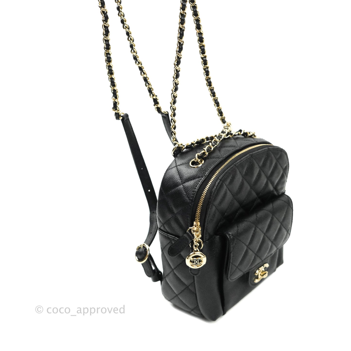 Chanel Quilted Small CC Day Backpack Black Caviar Gold Hardware