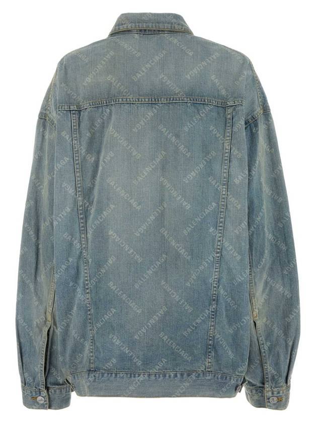 Luxury Balenciaga Logo Print Denim Jacket Blue