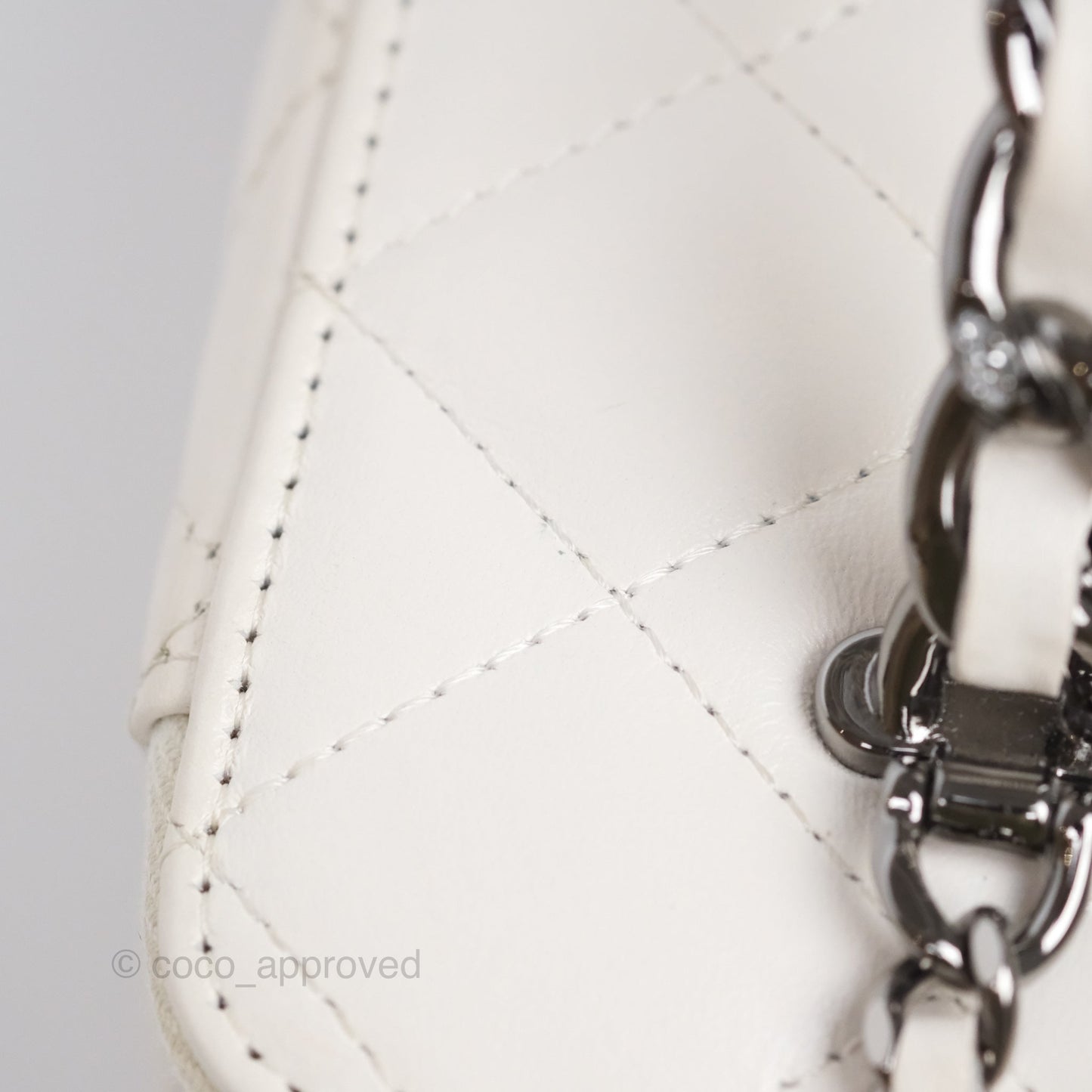 Chanel Crystals Top Handle Vanity Rectangular White Lambskin Gun Metal