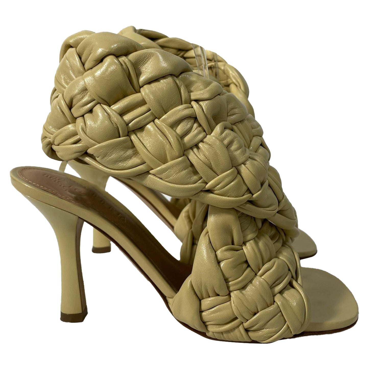 Luxury Bottega Veneta The Board Heeled Sandals in Yellow Lambskin Leather