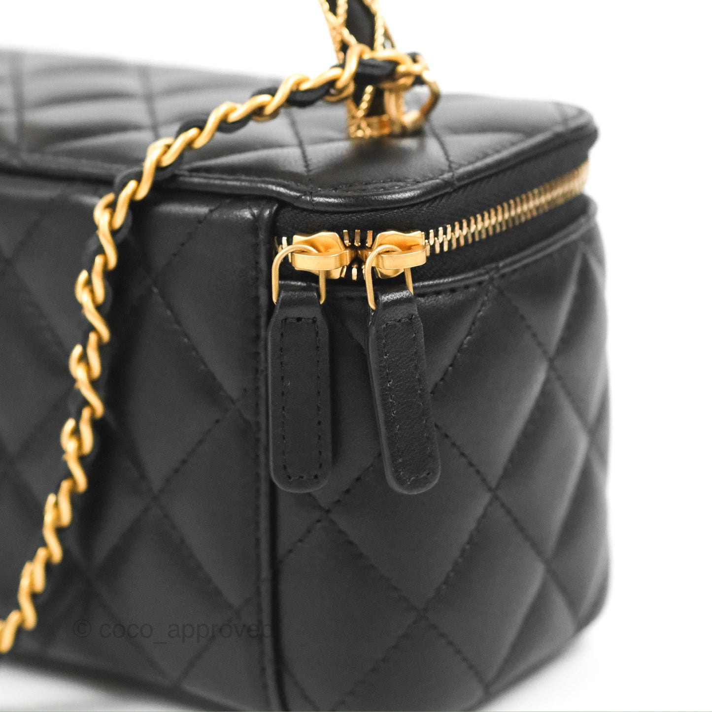 Chanel Metal Handle Vanity Rectangular Black Lambskin Gold Hardware 23A