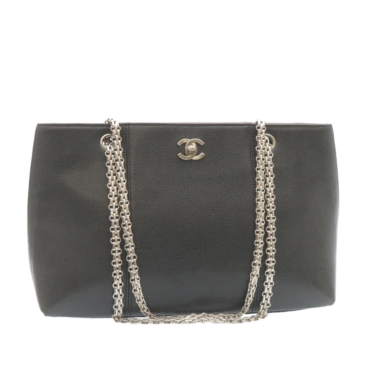 Luxury Chanel Caviar Skin Chain Shoulder Bag Leather Black CC  28395A