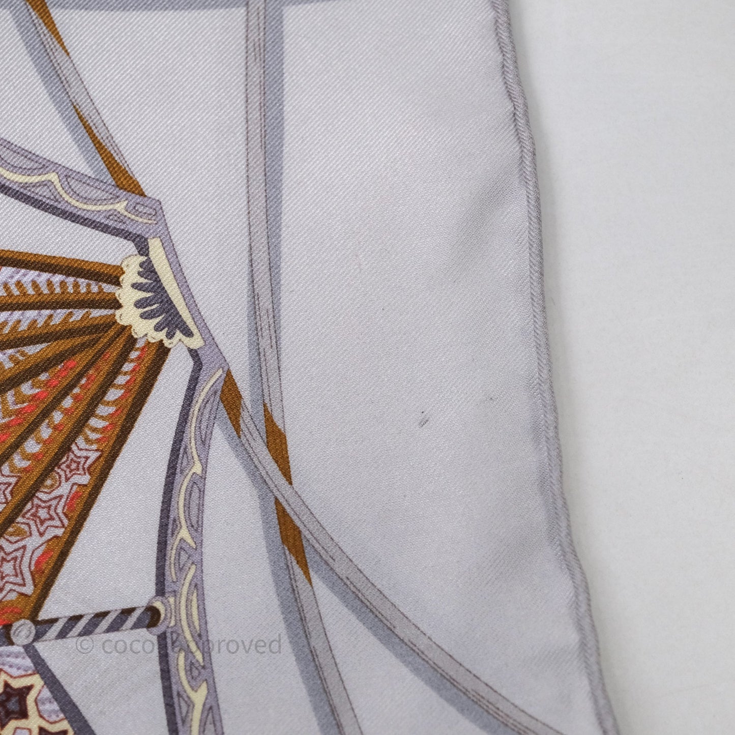 Hermes Les Domes Celestes Scarf 90 Gris Perles Orange Brun Silk Scarf