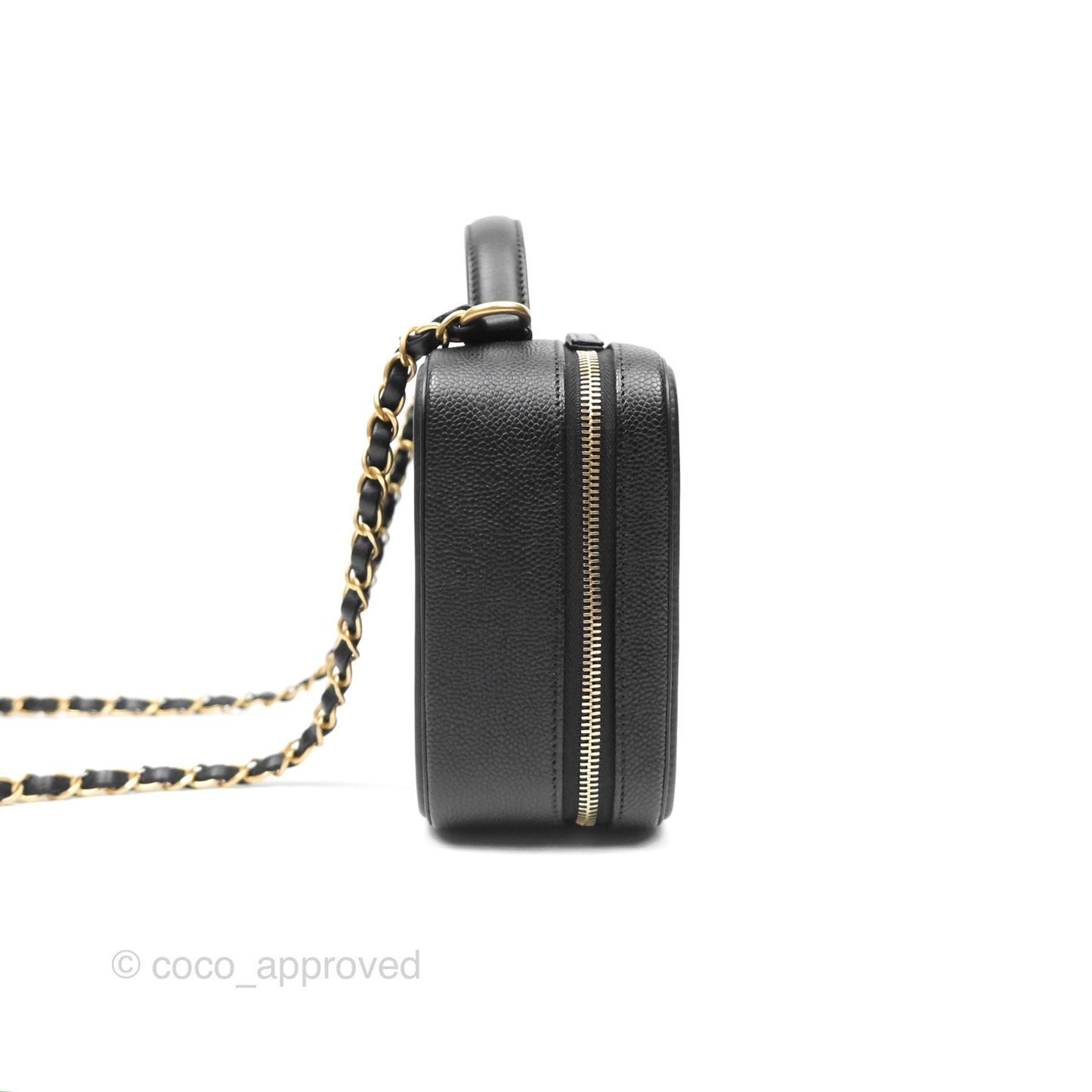 Chanel Quilted Medium CC Filigree Vanity Case Black Caviar Aged Gold Hardware