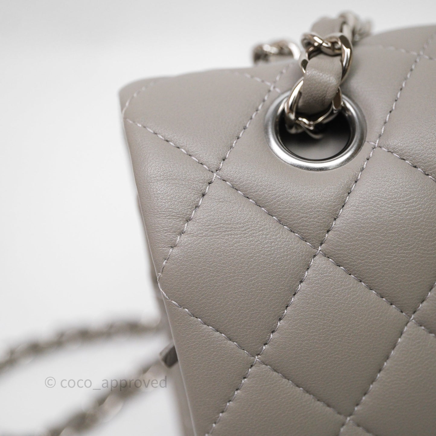 Chanel Classic M/L Medium Flap Quilted Grey Lambskin Silver Hardware