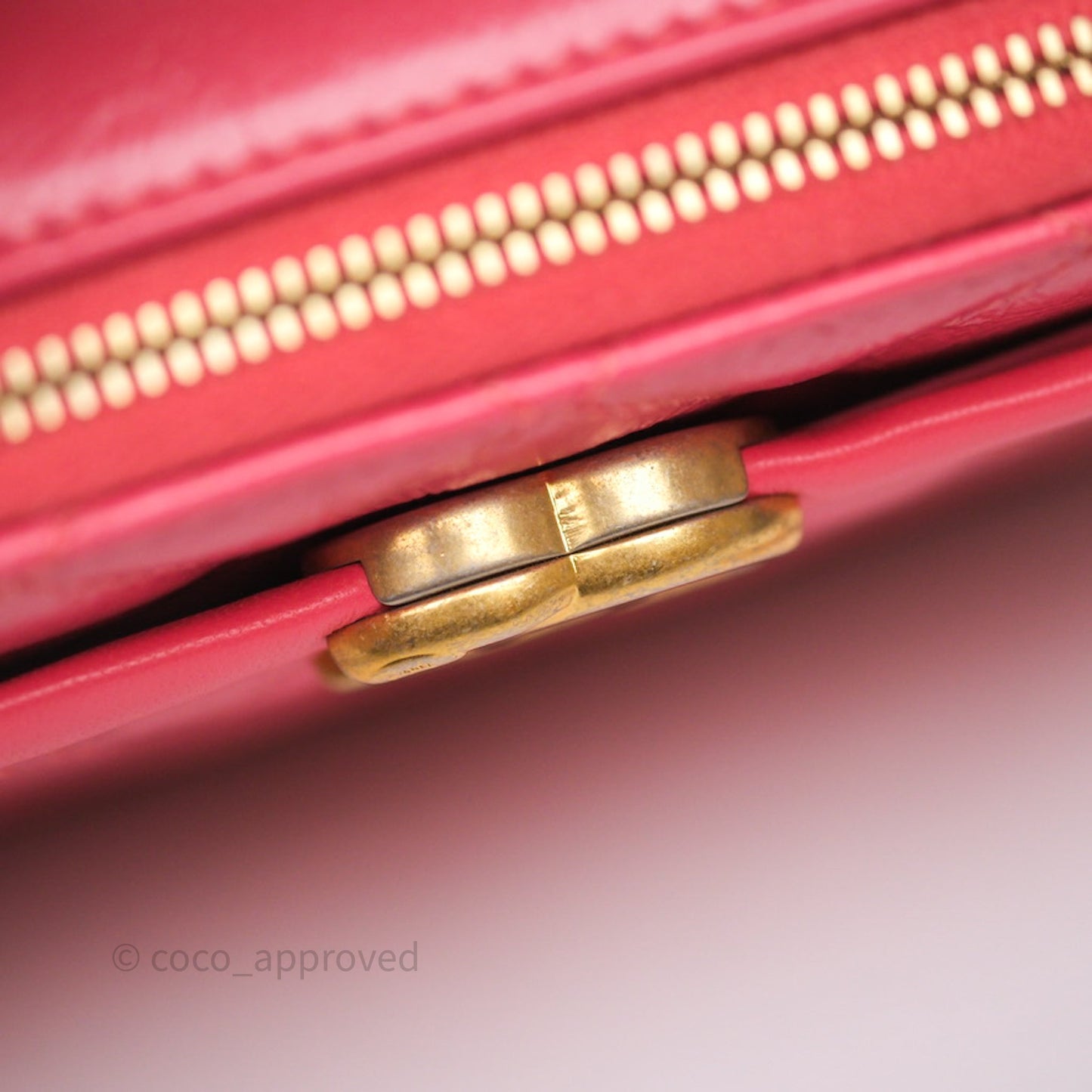 Chanel Small Top Handle Vanity Case Hot Pink Shiny Crumpled Calfskin Aged Gold Hardware