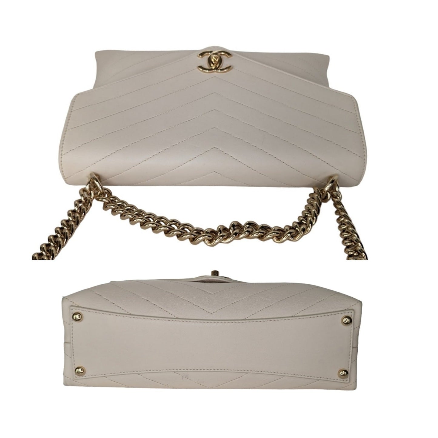 Luxury Chanel Cream Chevron Leather Coco Envelope Shoulder Bag