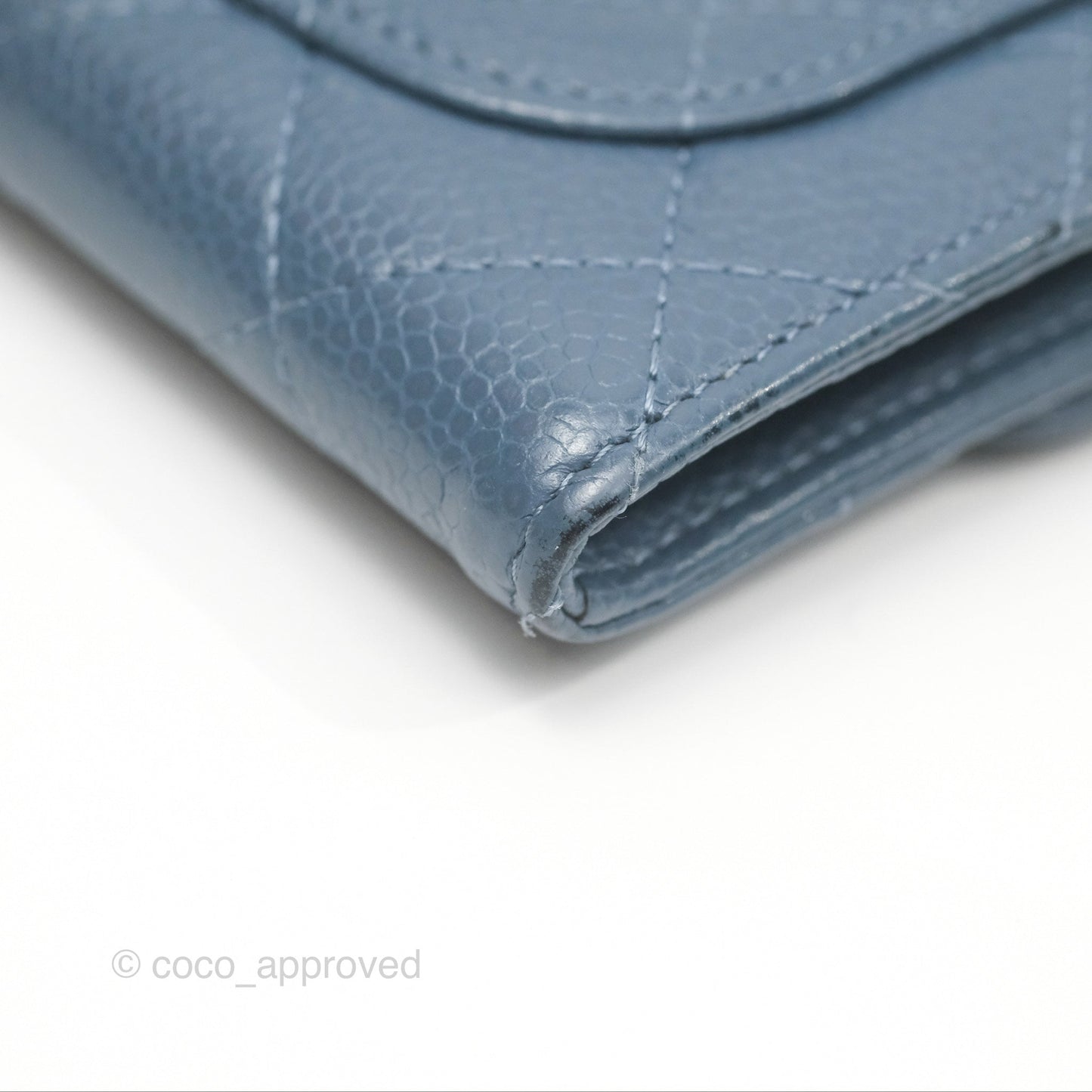Chanel Quilted Small Flap Wallet Grey Blue Caviar Silver Hardware