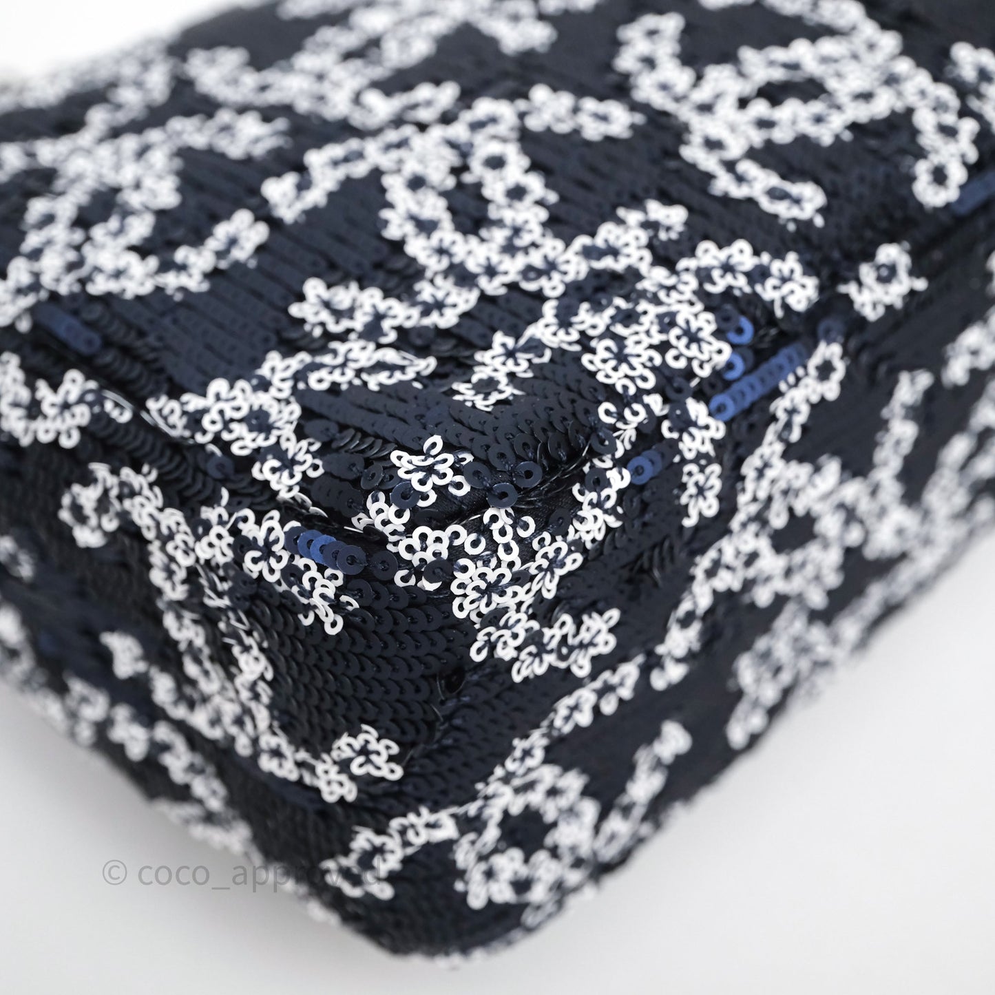 Chanel Medium CC Sequins Flap Bag White/ Navy Silver Hardware 19P