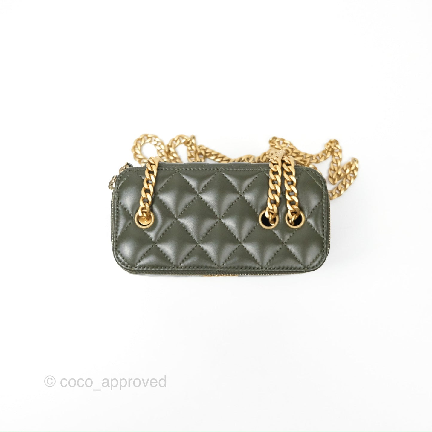 Chanel All Slide Vanity with Adjustable Chain Dark Olive Green Lambskin Aged Gold Hardware