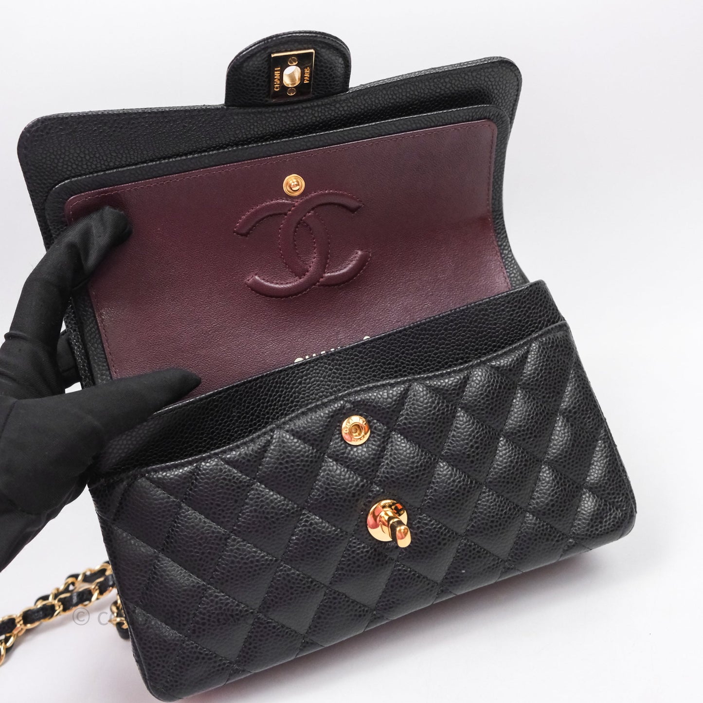 Chanel Small S/M Classic Flap Quilted Black Caviar Gold Hardware